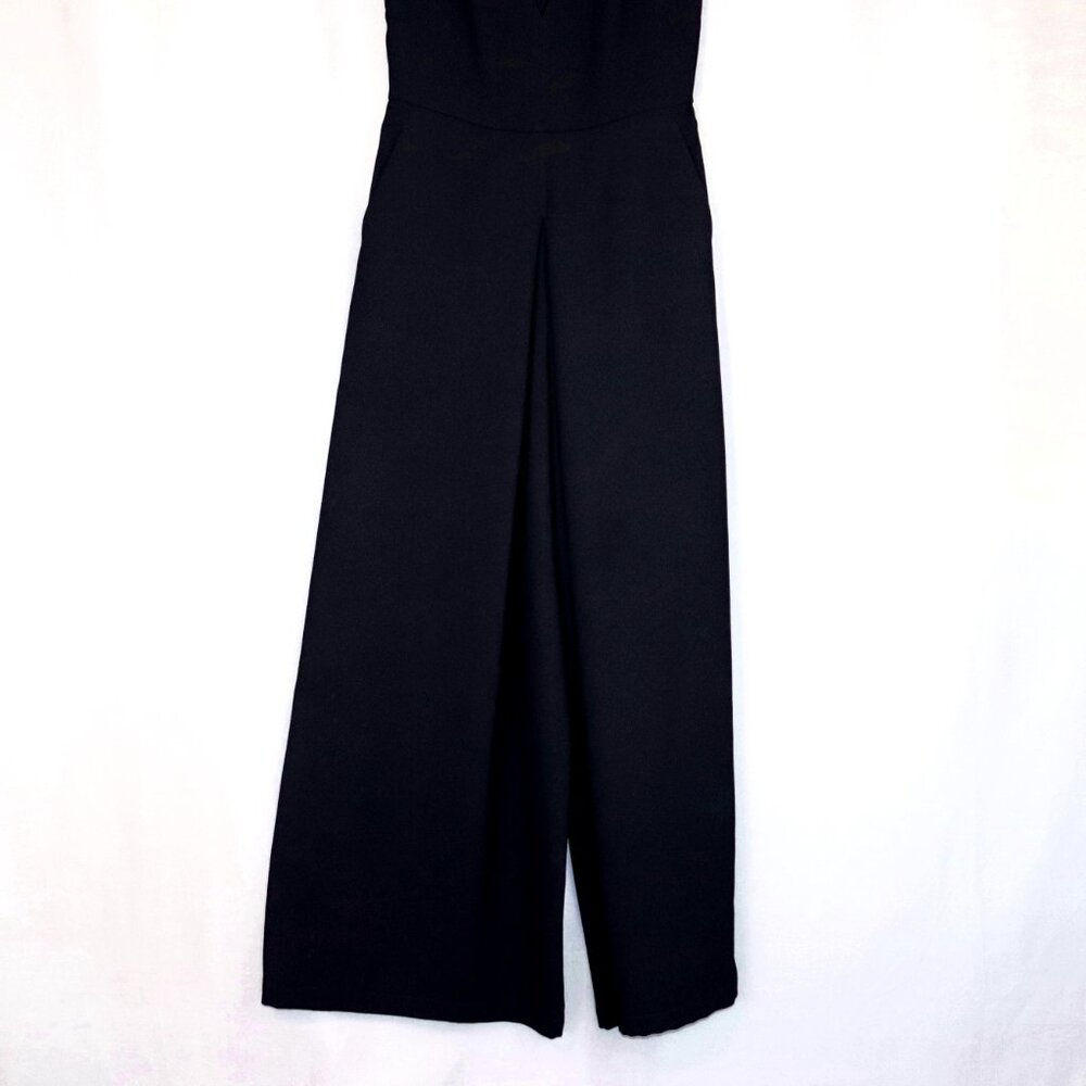 Vince 10 Black Double-V Neck Sleeveless Wide Leg Culotte Jumpsuit with Pockets - Picture 6 of 16